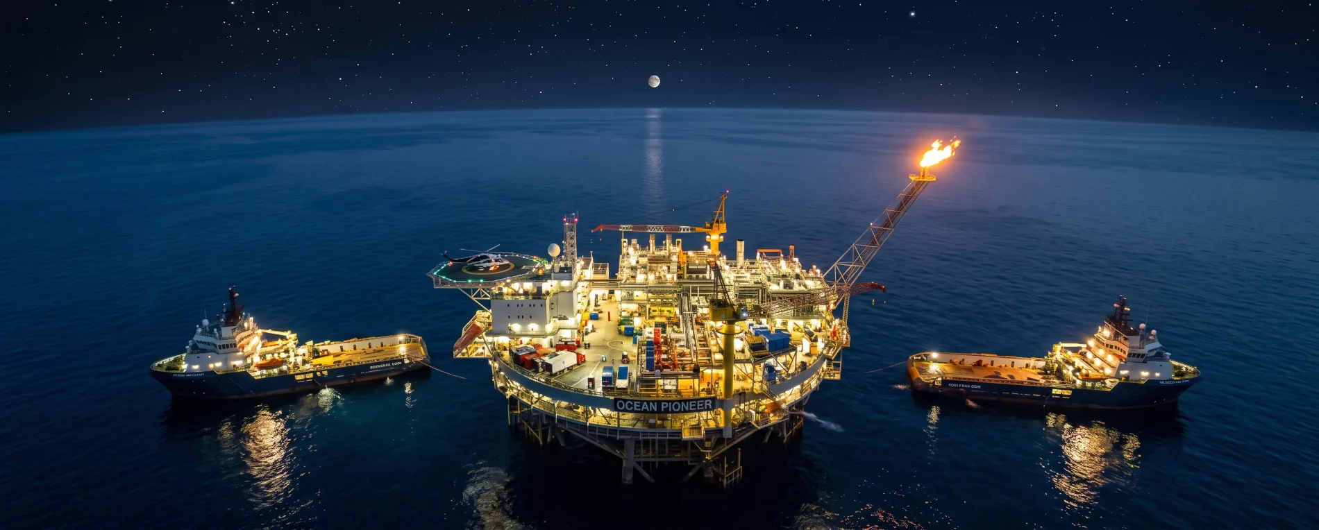 Plataforma petrolera offshore para operaciones de producción de hidrocarburos en instalaciones industriales y petroleras de alta mar.